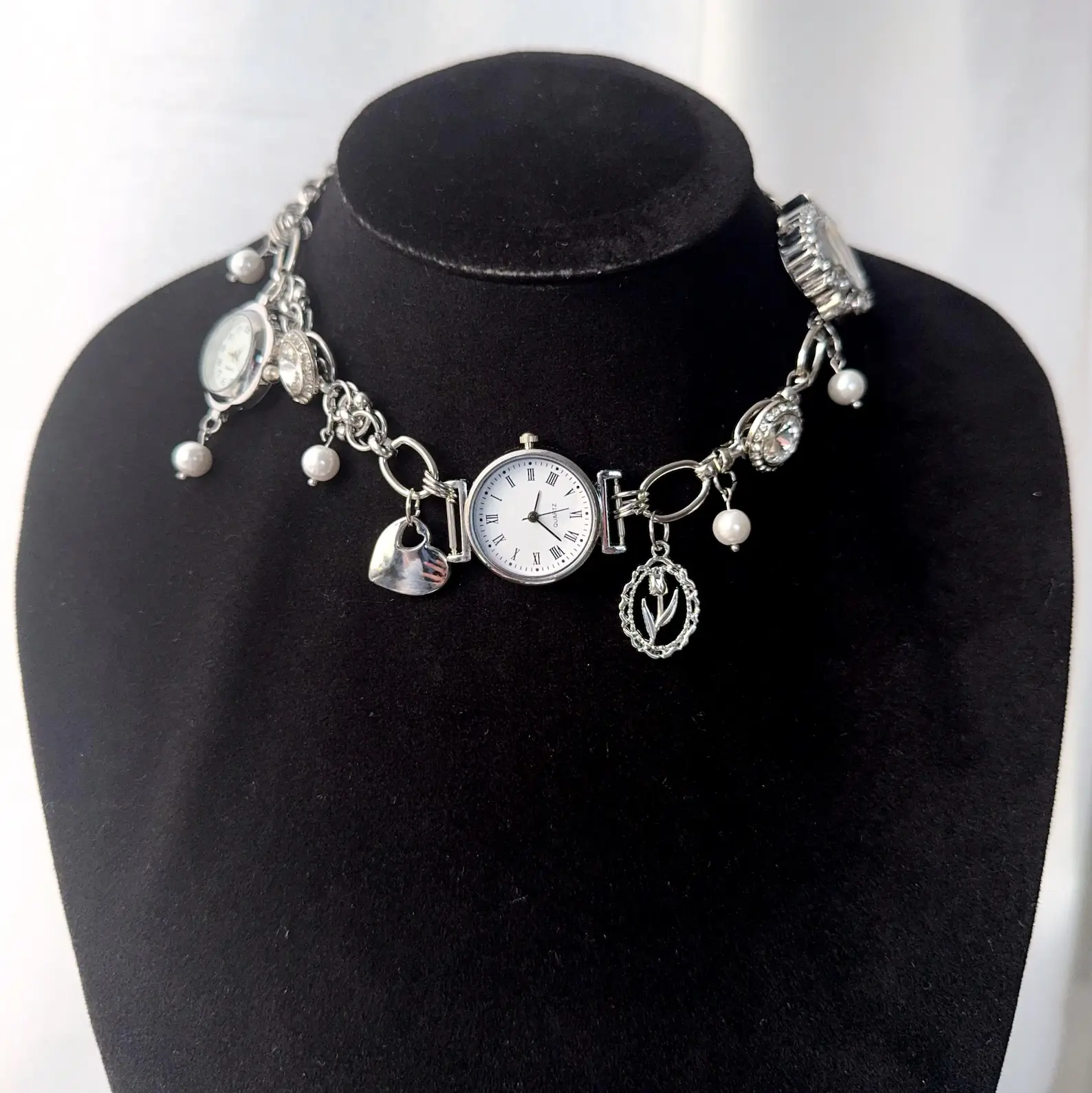Elegant Pearl Crystal Handmade Watch Pendant stylish watch choker necklace