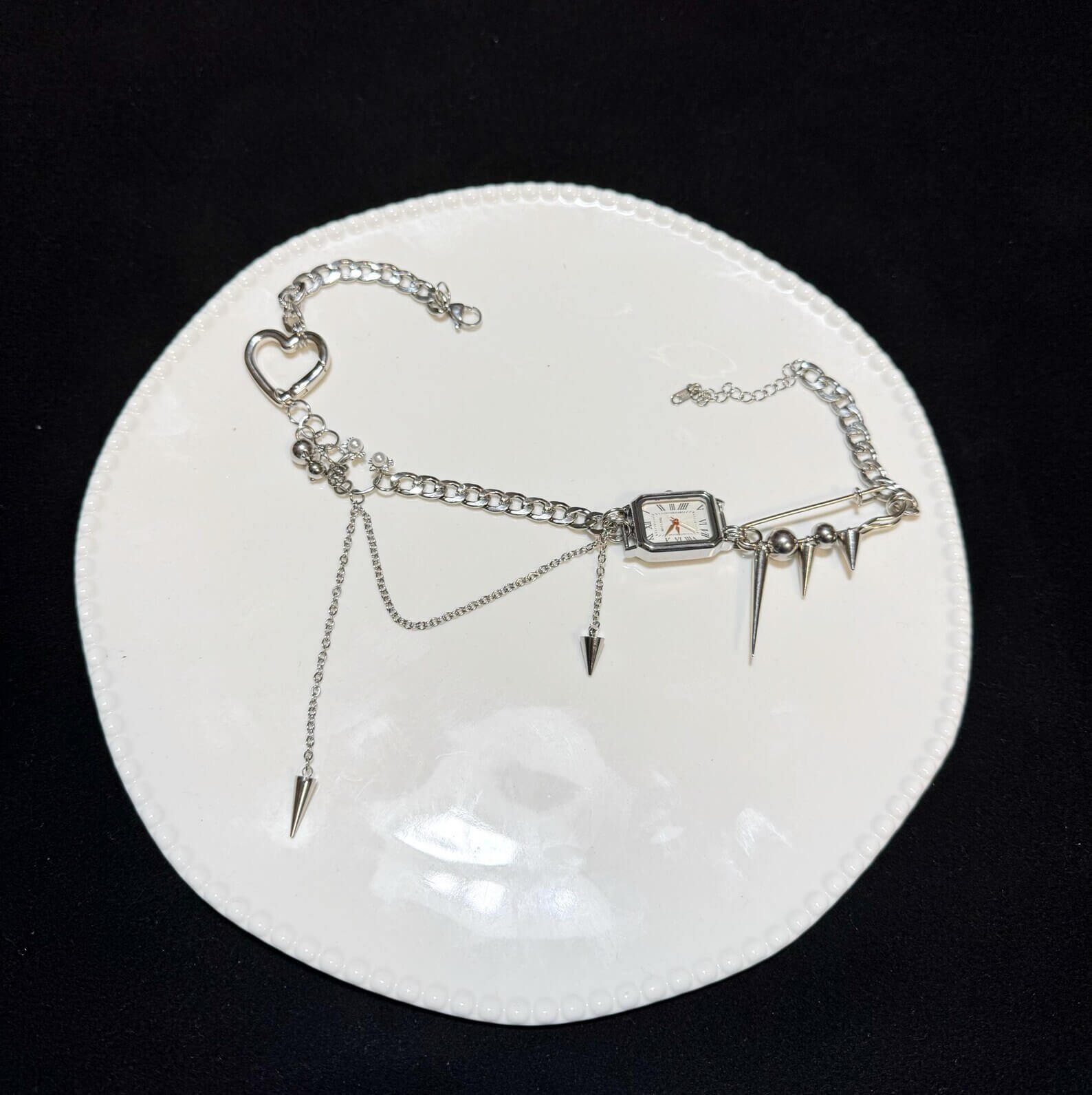 Boho Handmade Multi-layer Punk Neon Cyber Silver Watch Necklace stylish watch choker necklace