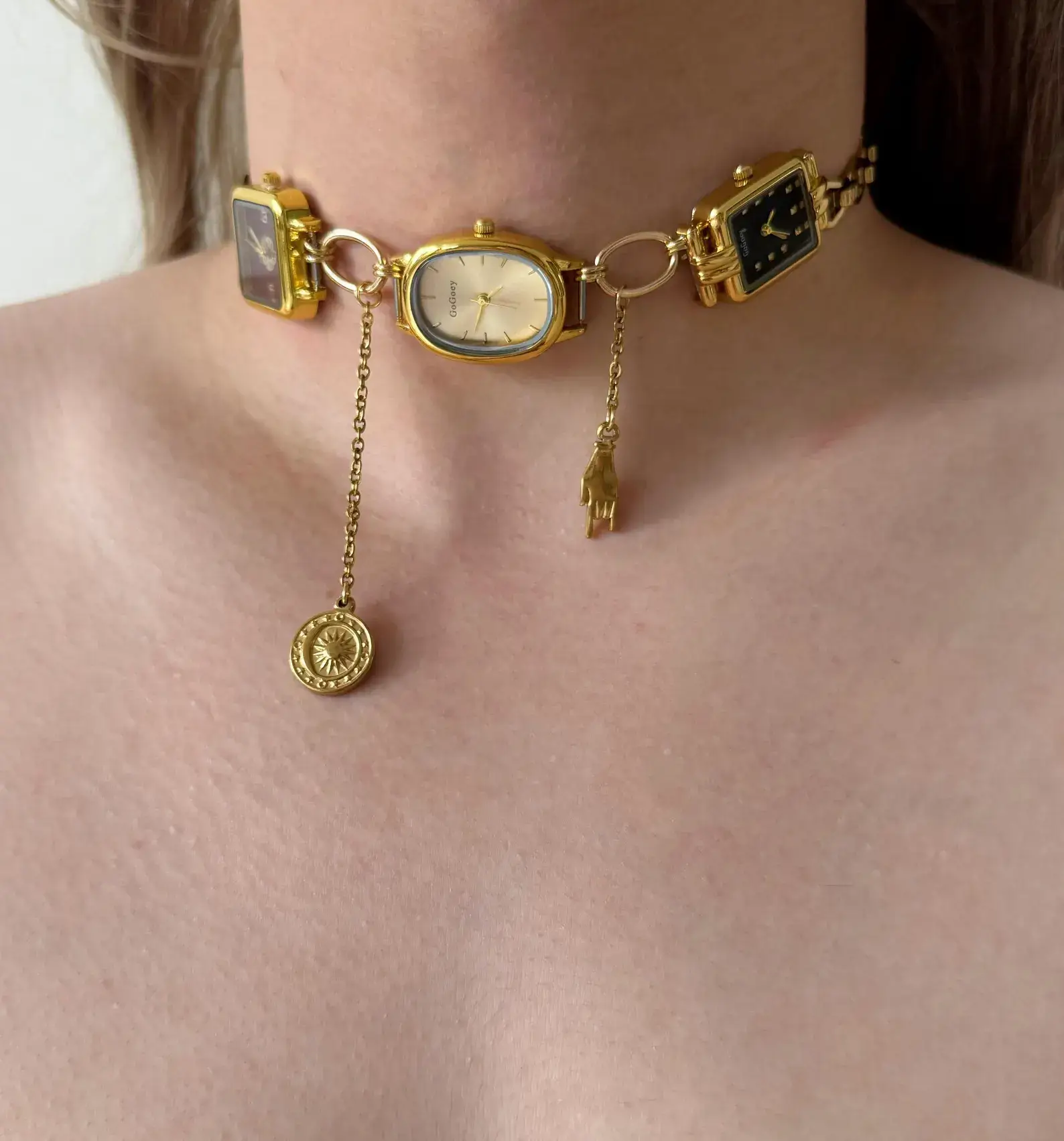 Luxury Chrome Cyberpunk Watch Necklace stylish watch choker necklace