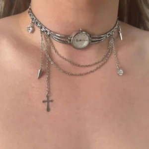 Bold Punk Leather Watch Necklace stylish watch choker necklace
