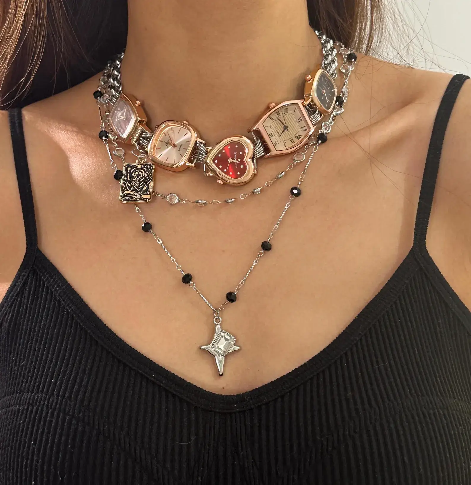 Unique Handmade Layered Watch Necklace stylish watch choker necklace