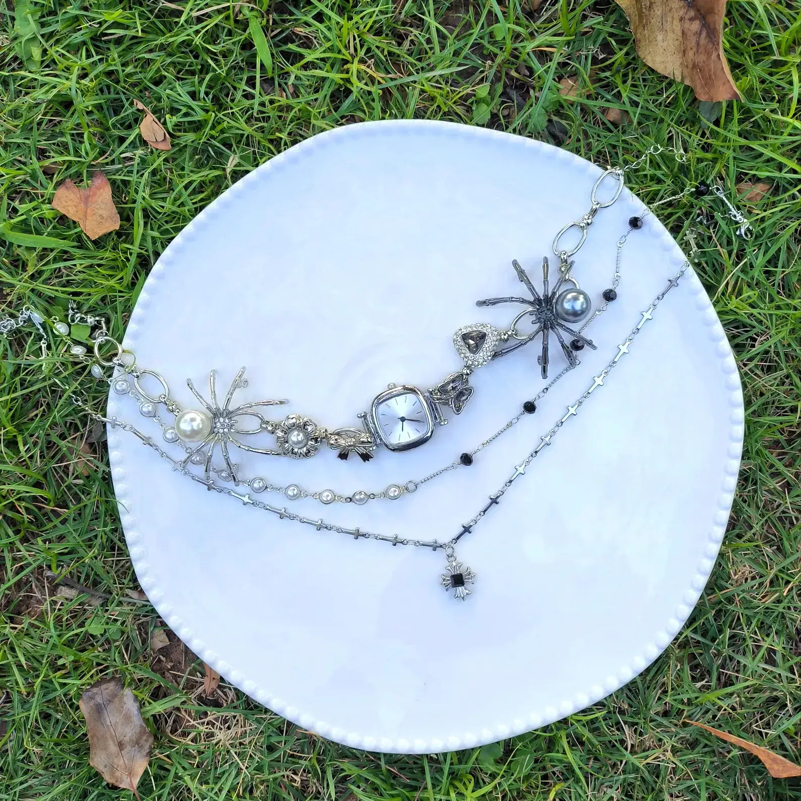 Celebrity Inspired Chrome Watch Pendant stylish watch choker necklace