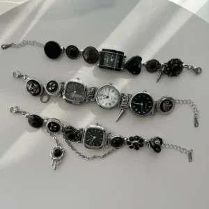 Futuristic Y2K handmade titanium stainless steel watch bracelet, women’s jewelry