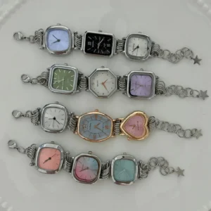 Playful Y2K titanium stainless steel watch bracelet, handmade women’s jewelry