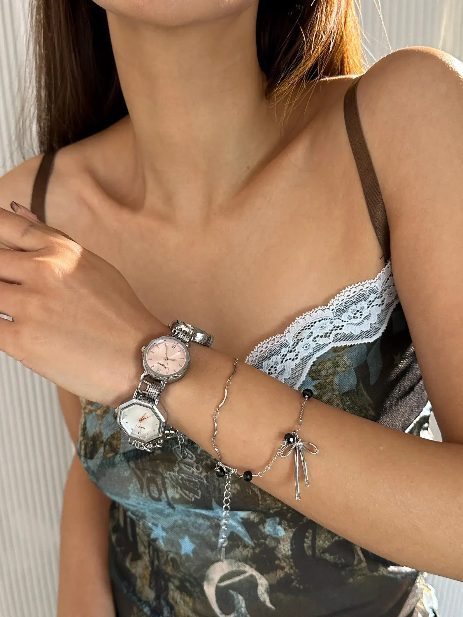 Handmade minimalist titanium stainless steel women’s watch bracelet, sleek modern design