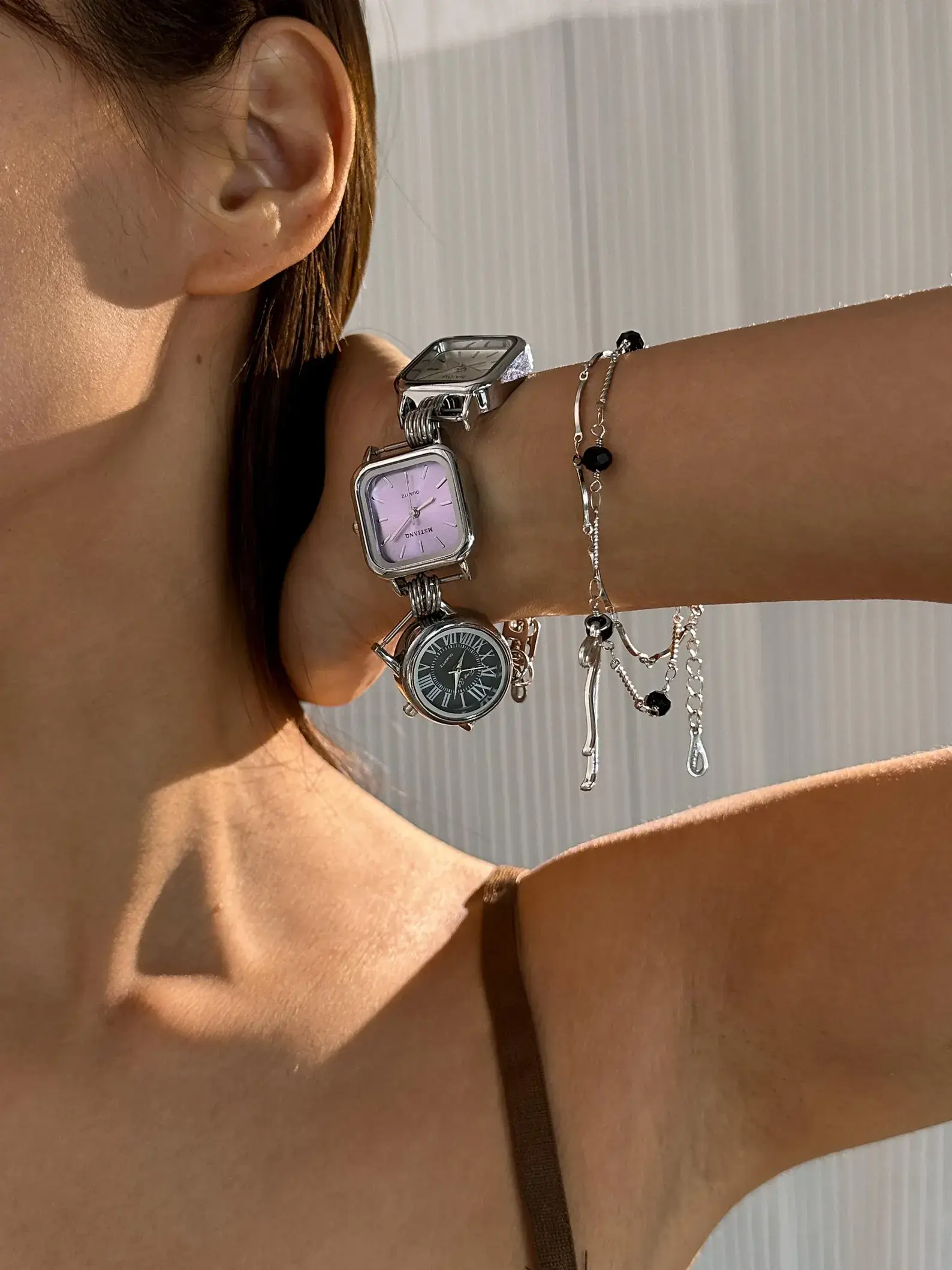 Handmade minimalist titanium stainless steel women’s watch bracelet, sleek modern design