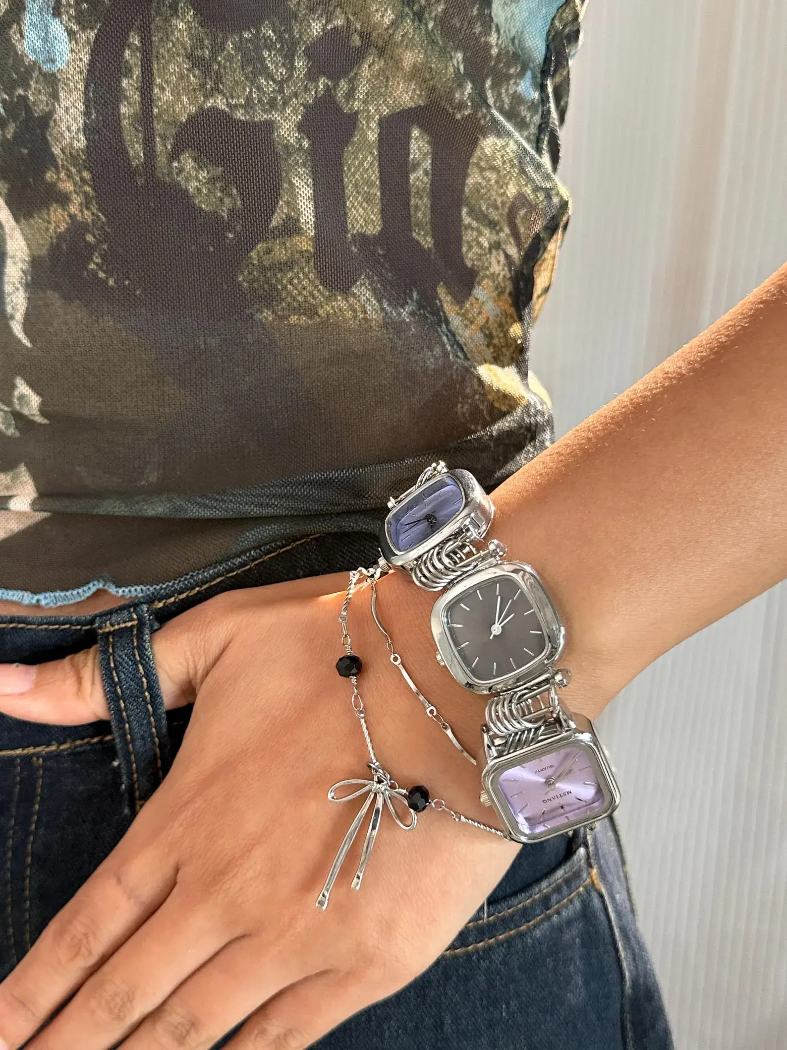 Handmade minimalist titanium stainless steel women’s watch bracelet, sleek modern design