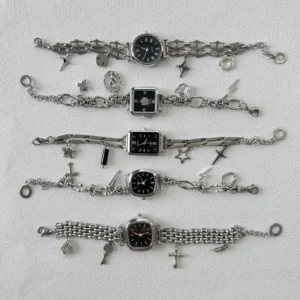 Early 2000s Y2K titanium stainless steel handmade women’s watch bracelet