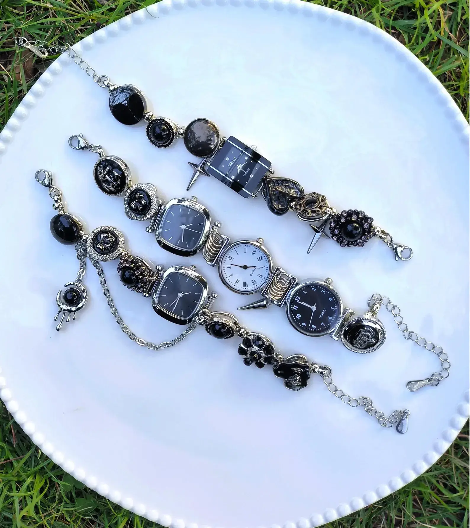 Futuristic Y2K handmade titanium stainless steel watch bracelet, women’s jewelry
